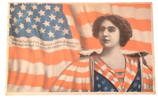 Lady Liberty 1900's US Flag Draped Patriotic Postcard Flag Waves in Background picture