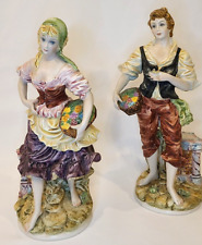 ANTIQUE EARLY 20TH c ITALIAN HAND PAINTED PORCELAIN PAIR FIGURINE CAPODIMONTE picture