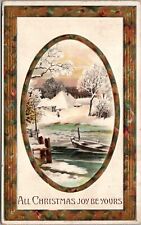 Christmas Joy Be Yours Postcard Snowy Frozen Lake Boat Home Trees 1915 Germany picture