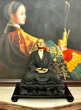 Statue Oriental Asian Wise Man Vintage Statue on Wooden Base Meditation Zen picture