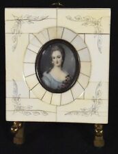 Old Miniature Portrait of European Royal Lady on Celluloid in Paneled Frame picture