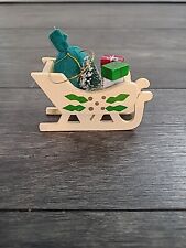 Vintage Wood Sleigh Chriatmas Ornament Made In Taiwan Hand Painted picture
