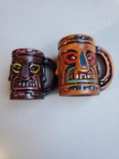 Rare Pair Quon-Quon Tiki Multicolor Ceramic Shot Mugs picture