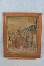 framed needlework tiger maple 19x16 Rebecca at the Well ?? early 19th c antique picture