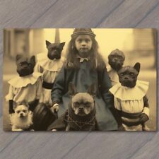 POSTCARD Weird Creepy Vintage Vibe Dogs Girl Unreal Halloween Unusual H picture