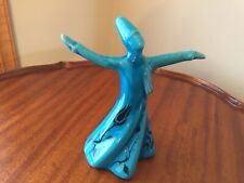 Whirling Dervish SUFI Figure Hand Painted Turkish Statue Turquoise Blue  picture