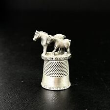 Vintage Fort Pewter Thimble Clydesdale Horses Topper Collectible Made In USA picture