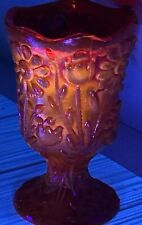 Vintage Amberina Glass Toothpick Votive Candle Holder UV Glow Daisy Tulip Design picture