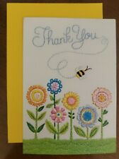 Hallmark vintage embossed Thank You card, cute bee and embroidered flowers picture