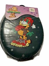 VTG 90s Green PADDED Garfield CARTOON Toilet SEAT Snowflake CAT Tongue Out Rare picture