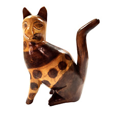 Jamaican 2019 Wooden Hand-Crafted Carved Cat 8 Inch Tall picture