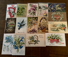 Pretty Lot of 15 Antique Greetings Postcards w. Lily of the Valley Flowers-k568 picture
