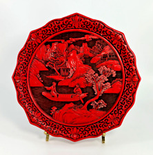 Carved Chinese Red Cinnabar Lacquer Round Plate 9.5