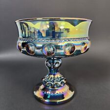Indiana Glass Blue King's Crown Pedestal Compote Vintage Carnival picture