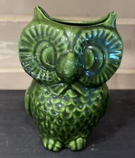 Cute Vintage Hobbyist Green Ceramic Owl Planter picture