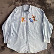VTG Disney Store Embroidered Pooh Characters Long Sleeve Denim Camp Shirt XXL picture