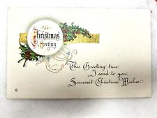 Antique Christmas Sent Postcard Color Embossed Floral Gold Foil 1912 Sent Mailed picture