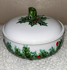VTG LEFTON Holly Berry Christmas Covered Candy Dish #1342 Trinket ‘70 6”x3.5” picture