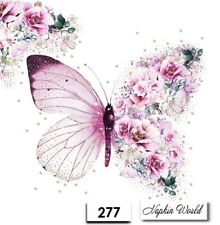 (277) TWO Paper LUNCHEON Decoupage Art Craft Napkins - FLOWERS BUTTERFLY PINK picture