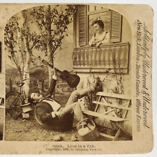 Fallen Musician During Serenade Stereoview c1896 Littleton View Bicycle H1190 picture