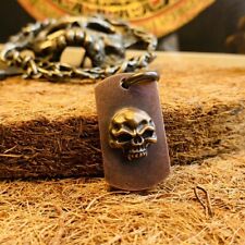 1PC. Steelflame Style Brass Dog-Tag Half Face Fanged Skull Fit Tough Guys picture
