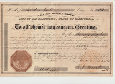 RARE Pre Civil War 1860 San Francisco Golden Gate Lodge #30 Mason Certificate picture