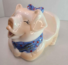 Vintage Fitz And Floyd Pig Napkin Holder Country Farm Animal Blue Bow and Scarf picture