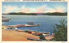 Postcard NY Indian Lake Greetings Canoes on Shore Posted 1940 Vintage PC J8246 picture
