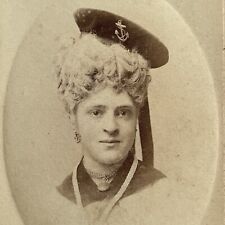 Antique CDV Photograph Beautiful Young Woman Sailor Tall Hair Hat London UK picture