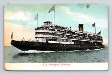 SS Christopher Columbus Steamship Passenger Boat GLITTER Postcard picture