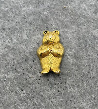 Vintage MJ Gold Tone Teddy Bear Lapel Pin picture