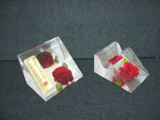 RARE Lot 2 vtg LUCITE hand carved rose desktop BUSINESS CARD + thermostat WORKS picture