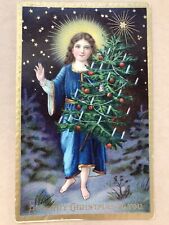 A Merry Christmas To You Angel In Blue Holding Tree Germany 1480A 1911 Post Card picture