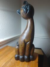 Cat Wood Sculpture Vintage Carved Wooden Mid Century Modern 20” Tall picture