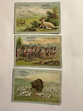 3 Victorian Trade Cards, KICKAPOO INDIAN REMEDIES/SAGWA, Deer/Archery/Wolves picture