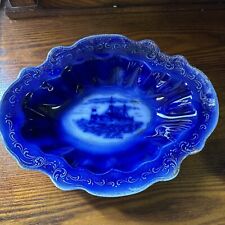 Antique Flow Blue Transfer ware Serving Bowl U.S.S. New York With Gold Trim 13” picture