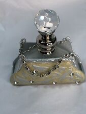 Hollywood Glam Vtg 90s Perfume Bottle Frosted Glass Enamel Purse Shape 3” picture