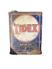 Vintage Tidex Motor Oil Can 2 GALLON RED, WHITE & BLUE CAN METAL TIN W HANDLE picture