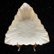 LENOX Triad Collection 24K Gold Trim Ivory Embossed Triangular Dish 2”T 7”W picture