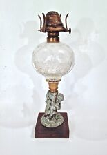 Vintage Antique Oil Lamp W/ Figural Fairy Cherub And Cut Glass Font Nice Looking picture