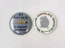 Lot Of 2 Funny Boynton Vintage Pinback Pin Button Badge Hippo Dog Cute Retro  picture