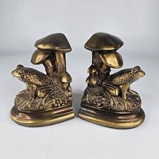 Vintage Stamped Brass/Metal Frog/Toad Mushroom Bookends picture