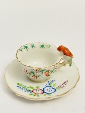Vintage Miniature Mini Tea Cup & Saucer Orange Parrot Bird Handle Gold Floral picture