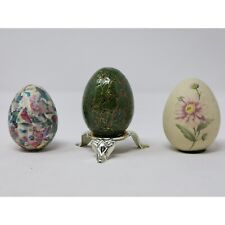 3 Vintage Ceramic Decorative Eggs Multiple Colors Comes With One Stand picture