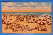 Vtg. Postcard Charleston SC Folly Beach Beach goers Scene Linen picture