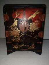 VINTAGE CHINESE BLACK LACQUERED 2-DOOR / 5 DRAWER JEWELERY BOX picture