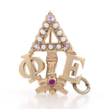 Yellow Gold Phi Delta Epsilon Badge - 10k Synthetic Ruby Medical Fraternity Pin picture
