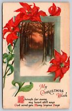 Christmas Wish~Winter Forest & Red Flowers~PM 1923~Clapsaddle-Wolf PC picture