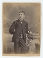 Antique 1880 ID'd Cabinet Card Handsome Young Man M. Ryans in Suit Trenton, NJ picture