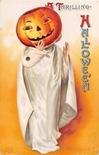 Scarce c.1909 sgd. Clapsaddle Mechanical Jack O'Lantern Mask Halloween post card picture